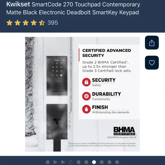 Kwikset SmartCode 270 Electronic Lock - Black - Picture 5 of 8